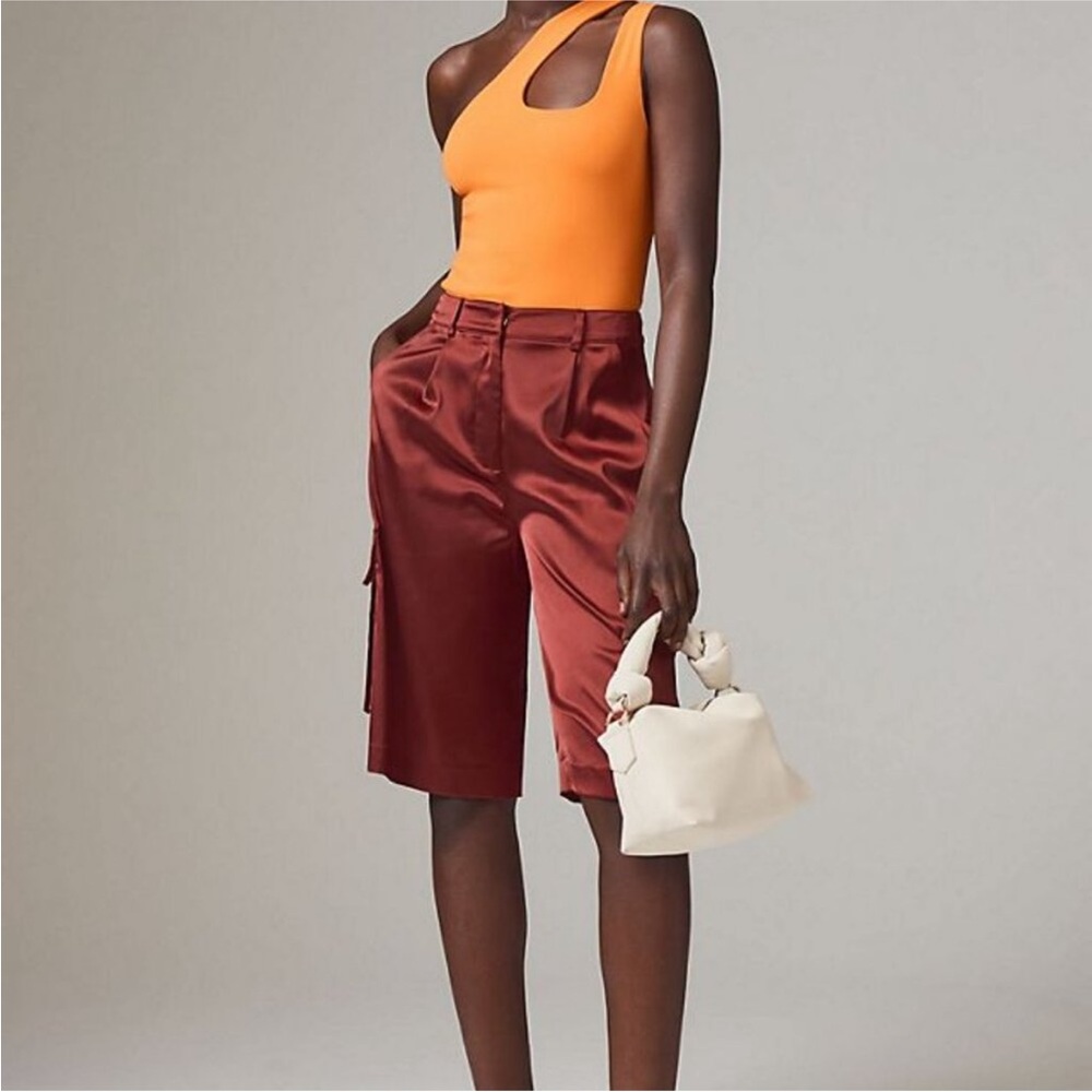 NWT Anthropologie Hutch Satin Cargo Bermuda Shorts Cedar Sz M